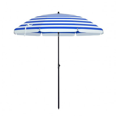 Parasol de plage diamètre 1,6 m ombrelle de jardin protection upf 50+ inclinable portable résistant au vent baleines en fibre de verre avec sac rayures bleues et blanches gpu60wu 12_0001645