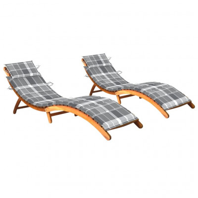 Lot de 2 transats chaise longue bain de soleil lit de jardin terrasse meuble d'extérieur avec coussins bois d'acacia solide 02_0012040