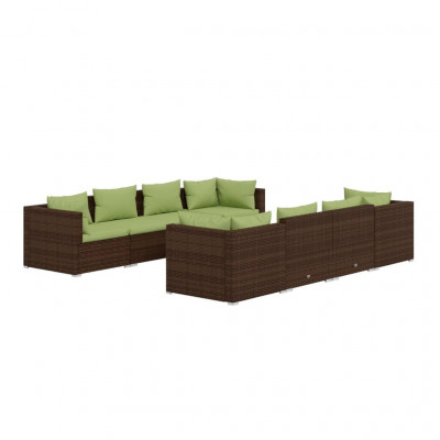 Salon de jardin meuble d'extérieur ensemble de mobilier 9 pièces avec coussins résine tressée marron 02_0018116