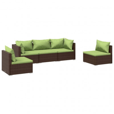 Salon de jardin meuble d'extérieur ensemble de mobilier 5 pièces avec coussins résine tressée marron 02_0016457