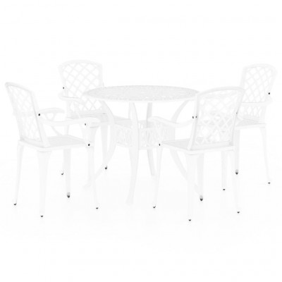 Ensemble de bistro jardin meuble extérieur terrasse 5 pièces aluminium coulé blanc 02_0013531