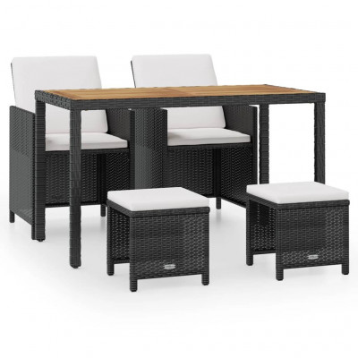 Salon de jardin meuble d'extérieur ensemble de mobilier encastrable 5 pièces rotin et bois d'acacia noir 02_0018330