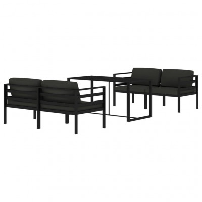 Salon de jardin meuble d'extérieur ensemble de mobilier 5 pièces avec coussins aluminium anthracite 02_0016297