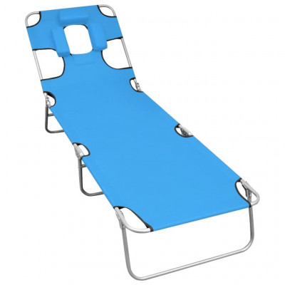 Transat chaise longue bain de soleil lit de jardin terrasse meuble d'extérieur pliable avec coussin de tête acier bleu turquoise 02_0012851