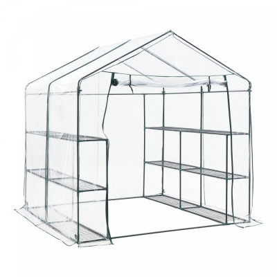 Serre de jardin en acier et PVC avec étagère s intégrées 200 x 200 x 220 cm 03_0008249