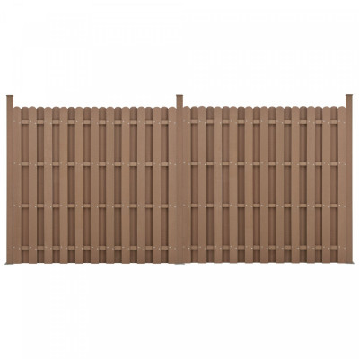 kit de 2 clôtures barrière brise vue brise vent bois composite (WPC) brun 185 x 376 cm 03_0006603