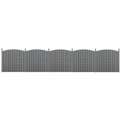5 pièces de clôture barrière brise vue brise vent bois composite WPC demi-cercle arrondi 185 x 932 cm gris 03_0006597
