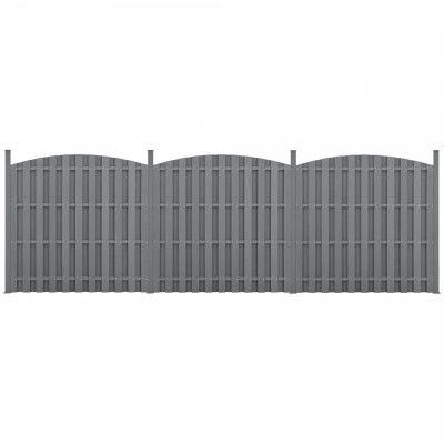 3 pièces de clôture barrière brise vue brise vent bois composite WPC demi-cercle arrondi 185 x 562 cm gris 03_0006595