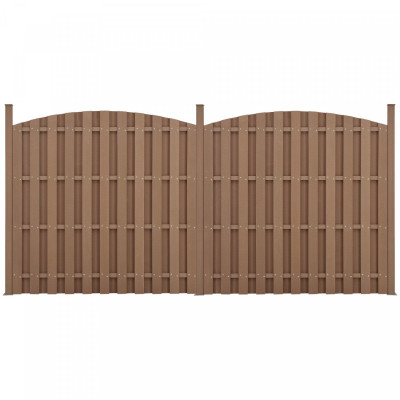 Lot de 2 pièces de clôture barrière brise vue brise vent bois composite wpc demi-cercle arrondi brun 185 x 376 cm 03_0006592