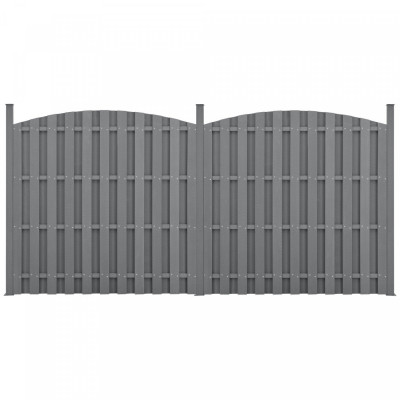 2 pièces de clôture barrière brise vue brise vent bois composite WPC demi-cercle arrondi 185 x 376 cm gris 03_0006593