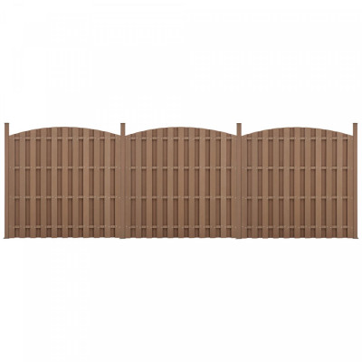 Lot de 3 pièces de clôture barrière brise vue brise vent bois composite WPC demi-cercle arrondi 185 x 562 cm brun 03_0006594