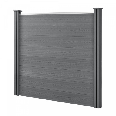 Clôture de jardin brise-vue avec 2 poteaux planches bois composite wpc 165 x 162 cm gris 03_0006580