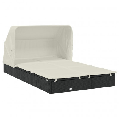 Transat chaise longue 2 places avec toit pliable 213 x 118 x 97 cm noir 02_0012190