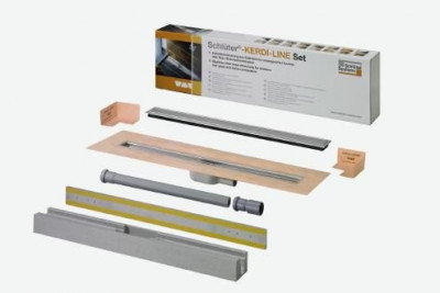 Kit KERDI LINE caniveau en acier inox V4A évacuation horizontale (DN40) Grille Design A avec cadre de 19 mm longueur 80 cm SCHLUTER SYSTEMS 