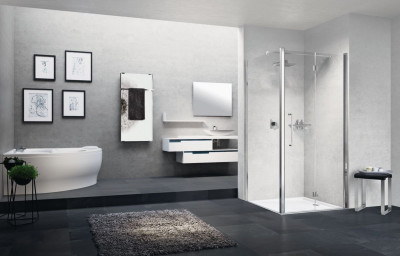 Paroi fixe latérale Young F1B 87 verre trempé transparent profilés chrome  extensibilité 87-89 cm NOVELLINI