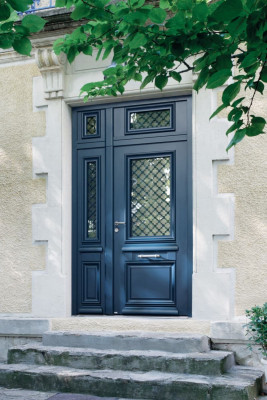 Porte d'Entrée Athéna alu extérieur bleu/intérieur blanc 2150 x 900 mm BEL'M CETIH MACHECOUL