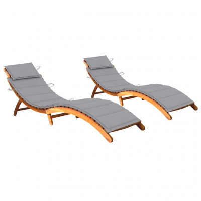 Lot de 2 transats chaise longue bain de soleil lit de jardin terrasse meuble d'extérieur avec coussins bois d'acacia solide 02_0012057