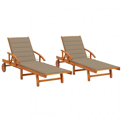 Lot de 2 transats chaise longue bain de soleil lit de jardin terrasse meuble d'extérieur avec coussins bois d'acacia solide 02_0012052