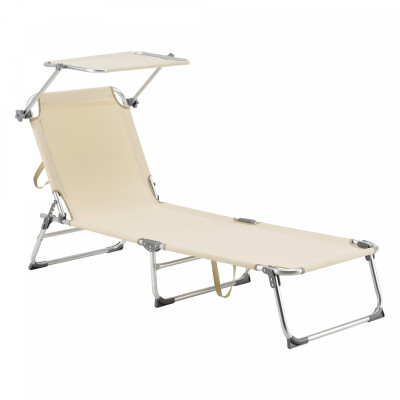 Transat bain de soleil avec pare-soleil aluminium polyester argenté mat beige 03_0006412
