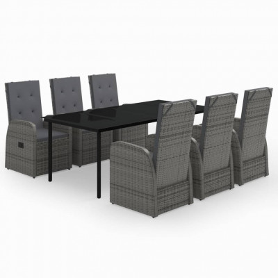 Ensemble de salle à manger de jardin meuble extérieur avec coussins 7 pièces gris 02_0014170