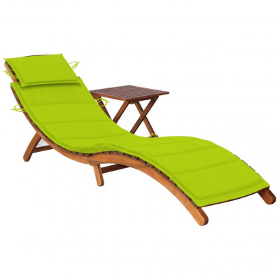 Transat chaise longue bain de soleil lit de jardin terrasse meuble d'extérieur avec table et coussin bois d'acacia 02_0012622