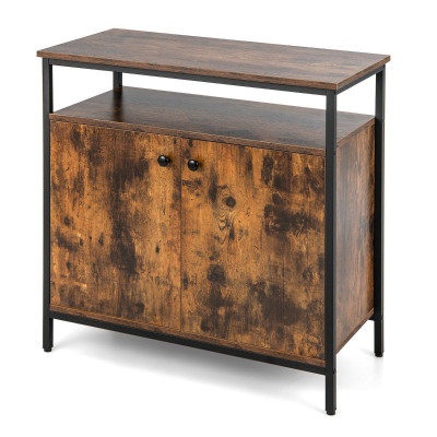 Buffet de cuisine industriel avec 2 portes et cadre métallique 80x40x80 cm meuble de rangement avec étagères ouvertes marron 20_0004809