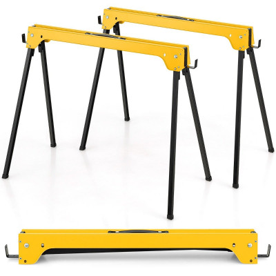 Lot de 2 tréteaux pliables métalliques charge max 600 kg tréteaux pliants compacts avec 4 crochets 92 x 48 x 74 cm 20_0005264