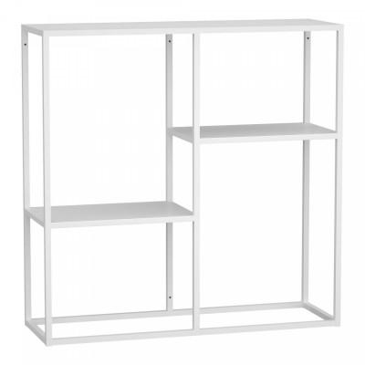 Table console avec 3 surfaces de rangement acier 80 x 80 x 26 cm blanc mat 03_0008593