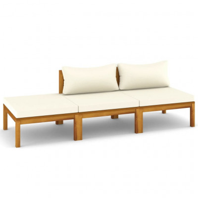 Salon de jardin meuble d'extérieur ensemble de mobilier 3 pièces avec coussin crème bois d'acacia solide 02_0015916