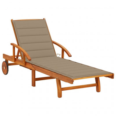 Transat chaise longue bain de soleil lit de jardin terrasse meuble d'extérieur avec coussin bois d'acacia solide 02_0012362