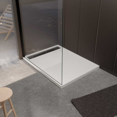 Receveur Blanc Effet Granite en Résine Epoxy 80x120x3 cm + Grille Linéaire Gun Metal