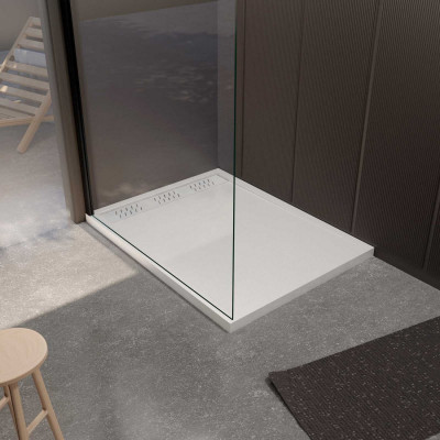 Receveur Blanc Effet Granite en Résine Epoxy 90x120x3 cm + Grille Linéaire Blanche