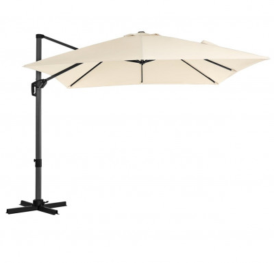 Parasol décentré de jardin 3 x 3 m ombrelle de terrasse toile carrée protection solaire upf 50+ rotatif 360° inclinaison réglable avec manivelle et socle beige 12_0001786
