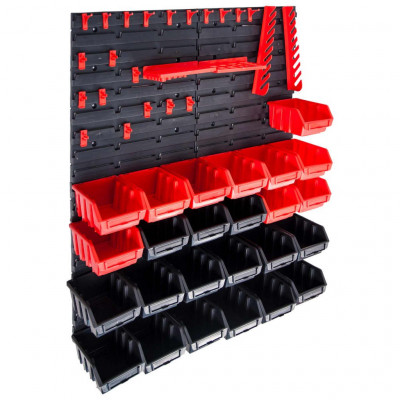 Kit de bacs de stockage et panneaux muraux 29 pièces rouge et noir 02_0003847