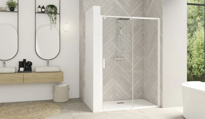 Parois de douche SMART DESIGN coulissant 167-180cm profilé blanc avec verre transparent - KINEDO - PA9218BTNE