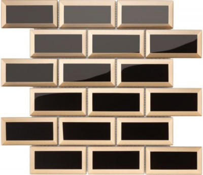 Carrelage mosaïque pâte de verre Bel Air black/gold chip GL-20030 tesselles 4,8 x 9,8 cm sur trame 29,8 x 29,8 cm BARWOLF