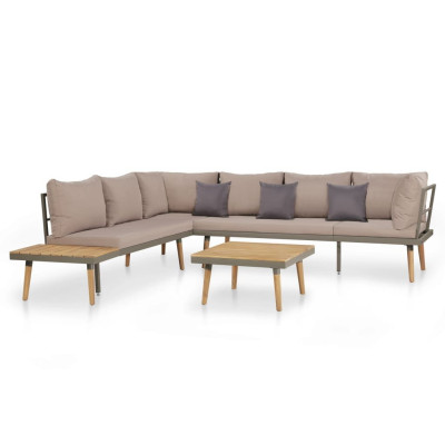 Salon de jardin meuble d'extérieur ensemble de mobilier 4 pièces et coussins bois d'acacia solide marron 02_0016285
