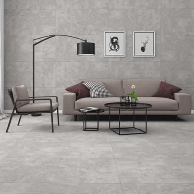 Carrelage sol effet béton gris clair l.120 x L.60 cm Orion bianco