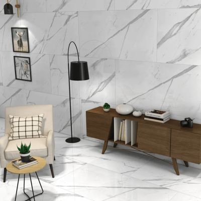 Carrelage sol effet marbre brillant blanc l.120 x L.60 cm Statuario