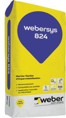 Mortier flexible d'imperméabilisation Webersys 824 sac de 20 Kg WEBER