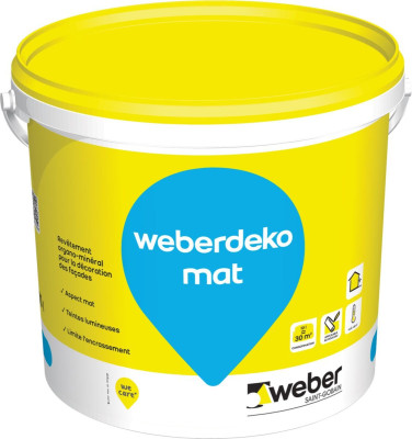 Revêtement organo-minéral Weberdeko mat pour décoration de façade blanc cassé 001 seau de 10 l WEBER