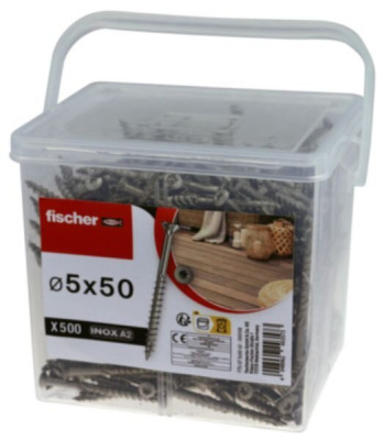 Vis terrasses 5x50 A2 seau de 500 pièces FISCHER