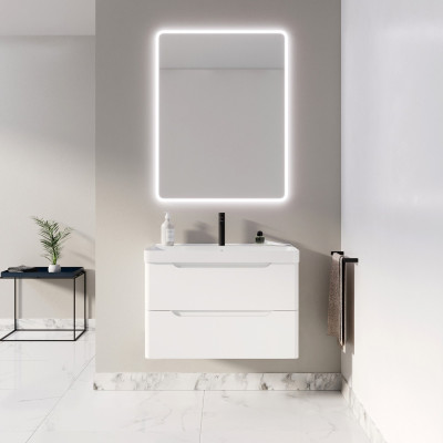 Meuble de salle de bains 80cm 2 tiroirs Blanc Mat - Vasque céramique blanche - JOTA