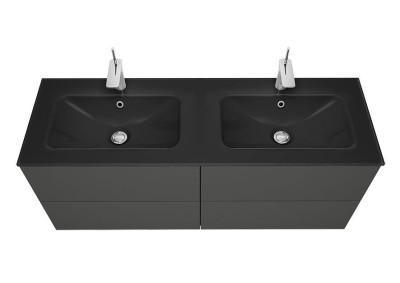 Plan vasque en verre double graphite métal brillant P46 cm L140 cm DELPHA