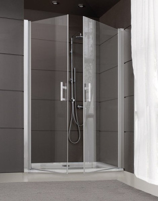 Paroi de douche Jazz + portes battantes type saloon en verre transparent argent brillant 2000 x 900 mm LEDA