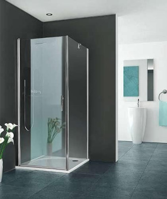 Paroi fixe pour montage avec porte pivotante intégrale EI PI2, Série EQUI,, profilé argent poli, verre sérigraphié Noxe traité anticalcaire largeur 900 mm, hauteur 2000 mm ROTH