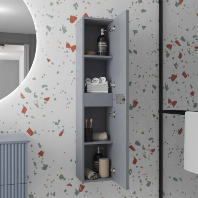 Colonne de rangement Gris Suspendu - Hauteur 120 cm - 2 Portes - LEON