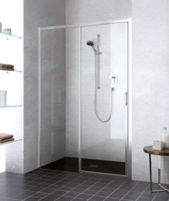 Porte coulissante grande largeur 2 éléments (1 coulissant et 1 fixe à droite) LIGA D2R hauteur 2 m largeur 160 cm profilé argent poli verre transparent LID2 R 16020VA ROTH 