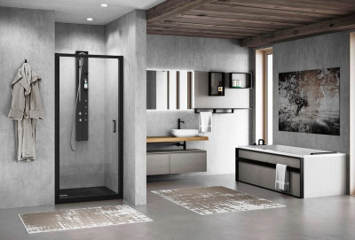 Paroi pivotante Zephyros 2.0 G86 verre trempé transparent Noir extensibilité 86-92 cm NOVELLINI