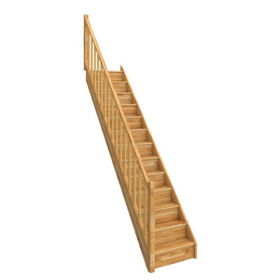 Escalier Uno fuseaux en bois droit rampe à gauche en hêtre colis 2 poteaux